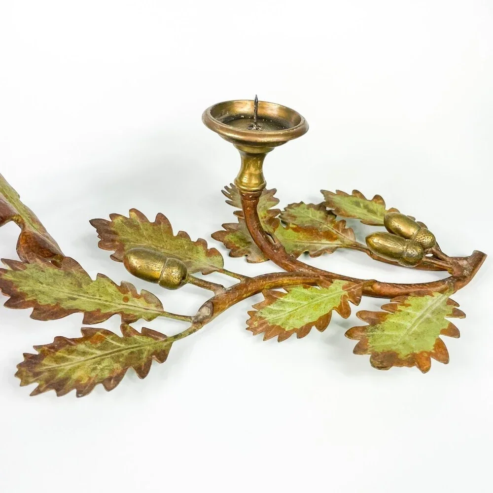 CS Arte Firenze Cast Bronze Oak Branches with Leaves And Acorns Candleholders